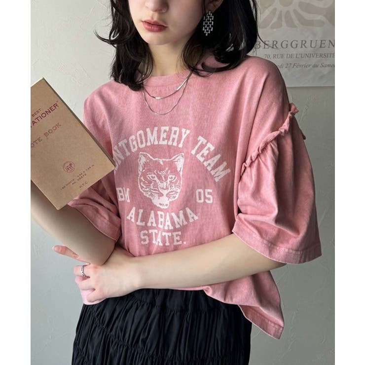 レディなヴィンテージスタイル。綿100％カレッジピグメント袖フリルTシャツ | Classical Elf  | 詳細画像37 