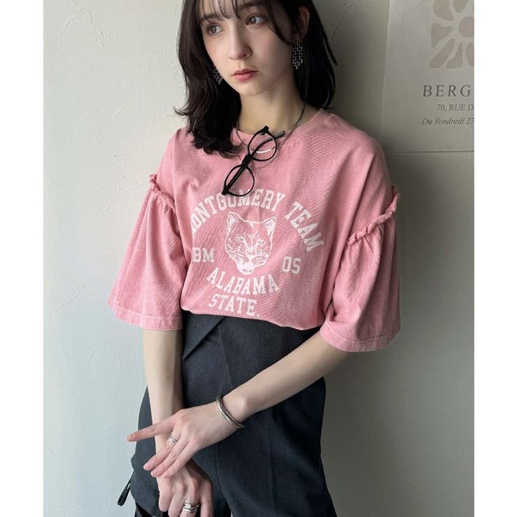 レディなヴィンテージスタイル。綿100％カレッジピグメント袖フリルTシャツ | Classical Elf  | 詳細画像42 