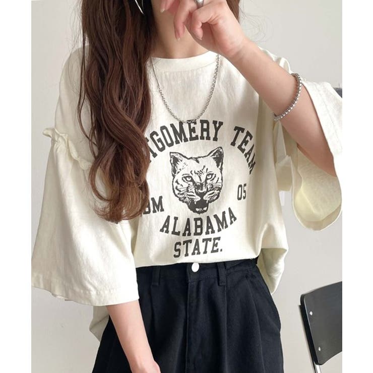 レディなヴィンテージスタイル。綿100％カレッジピグメント袖フリルTシャツ | Classical Elf  | 詳細画像47 