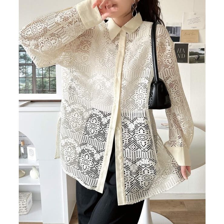 上品な透け感×大人カジュアル。レースオーバーサイズシャツブラウス（長袖） | Classical Elf  | 詳細画像7 