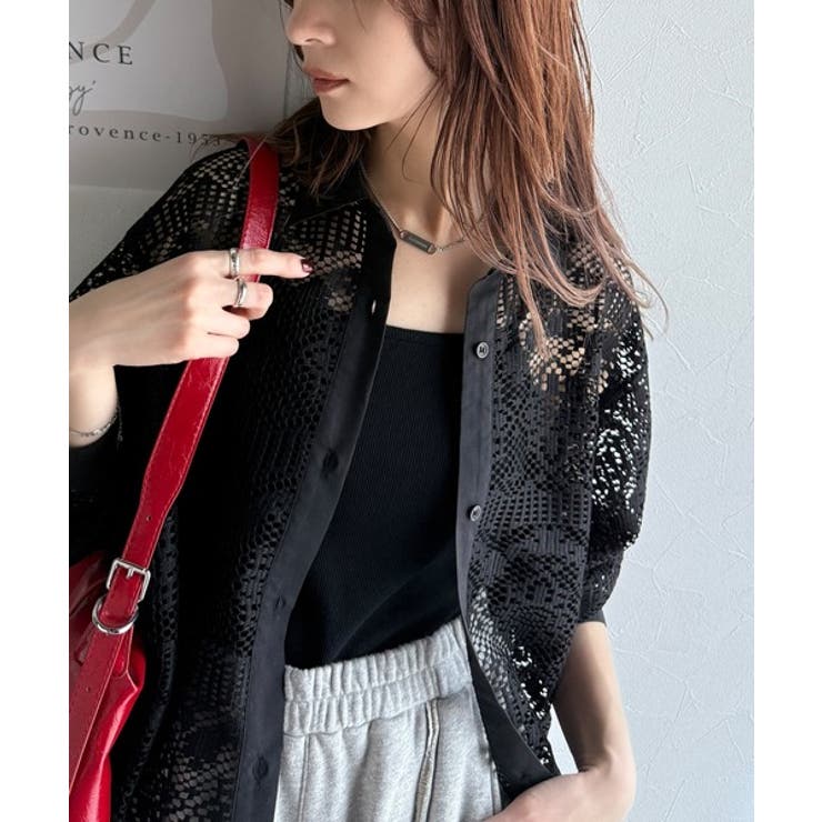 上品な透け感×大人カジュアル。レースオーバーサイズシャツブラウス（長袖） | Classical Elf  | 詳細画像11 