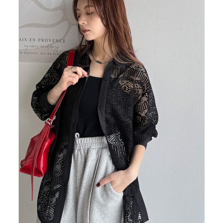 上品な透け感×大人カジュアル。レースオーバーサイズシャツブラウス（長袖） | Classical Elf  | 詳細画像14 