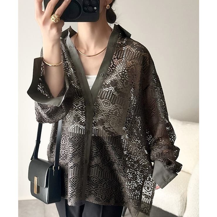 上品な透け感×大人カジュアル。レースオーバーサイズシャツブラウス（長袖） | Classical Elf  | 詳細画像24 