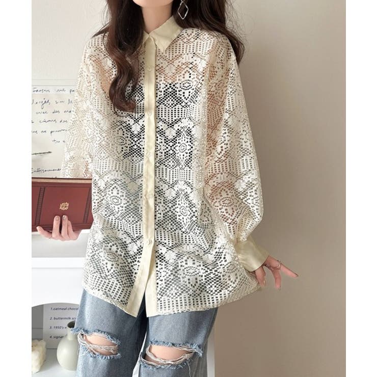 上品な透け感×大人カジュアル。レースオーバーサイズシャツブラウス（長袖） | Classical Elf  | 詳細画像5 