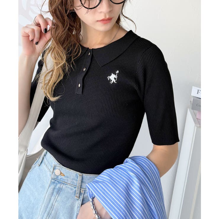 dazzlin×POLOテディベア刺繍ネイビーVネックニット dazzlin×POLO