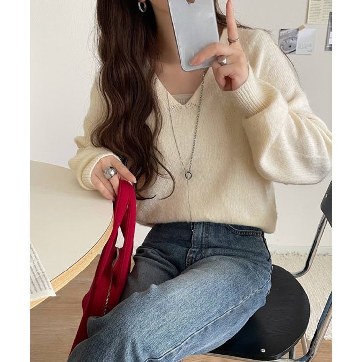 ふわっと軽やか◎メランジ調Vネックニットプルオーバー（長袖） | Classical Elf  | 詳細画像5 