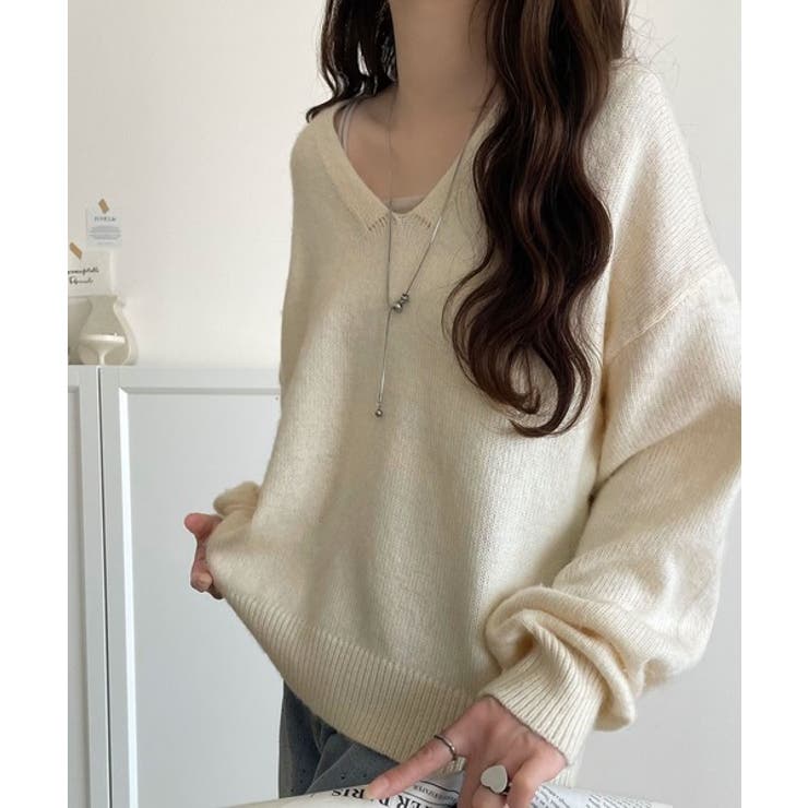 ふわっと軽やか◎メランジ調Vネックニットプルオーバー（長袖） | Classical Elf  | 詳細画像6 