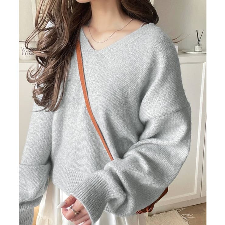 ふわっと軽やか◎メランジ調Vネックニットプルオーバー（長袖） | Classical Elf  | 詳細画像9 