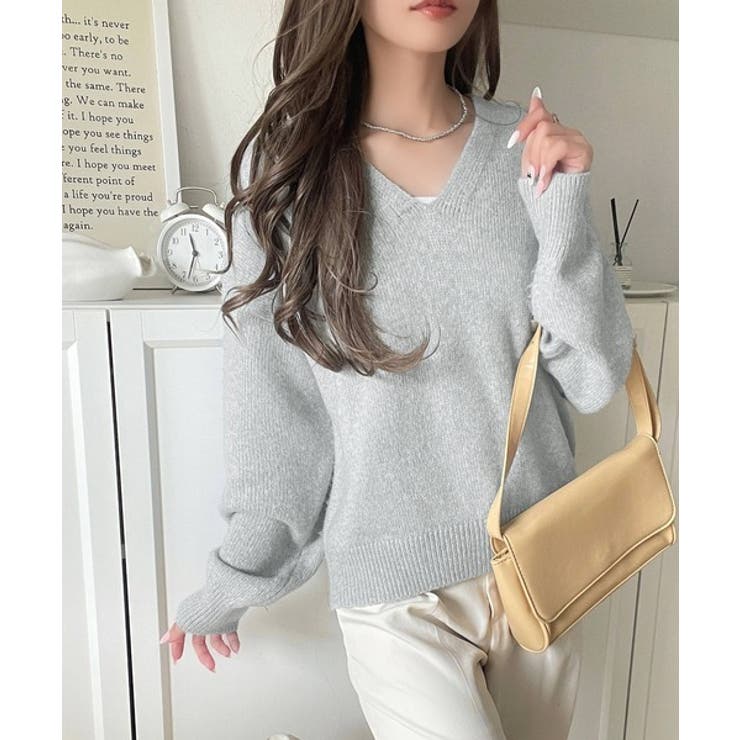 ふわっと軽やか◎メランジ調Vネックニットプルオーバー（長袖） | Classical Elf  | 詳細画像11 