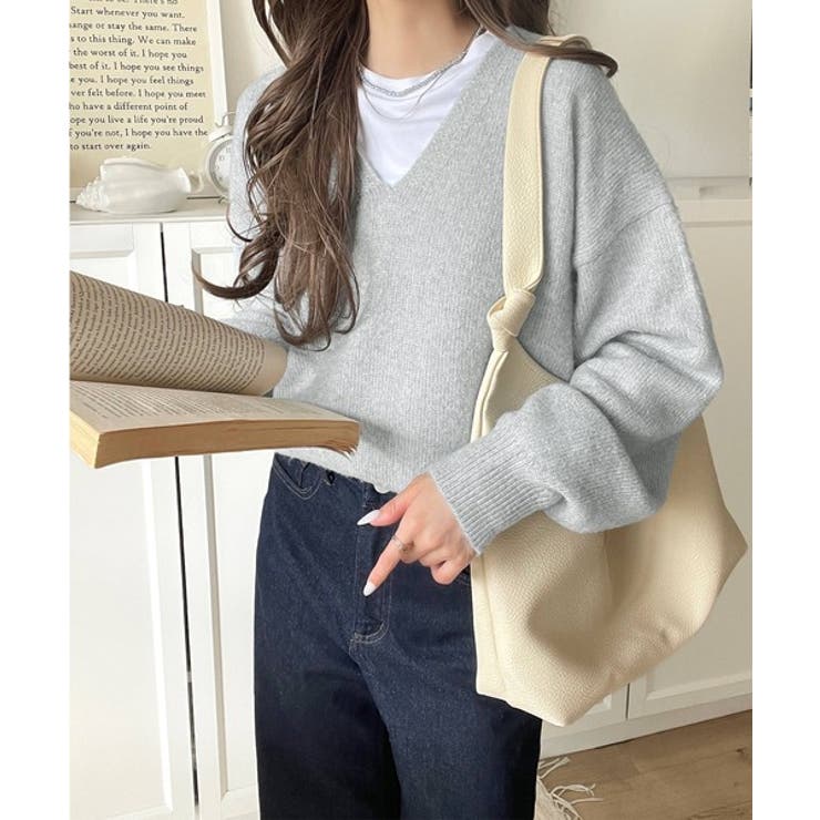 ふわっと軽やか◎メランジ調Vネックニットプルオーバー（長袖） | Classical Elf  | 詳細画像13 