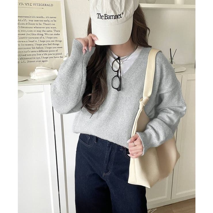 ふわっと軽やか◎メランジ調Vネックニットプルオーバー（長袖） | Classical Elf  | 詳細画像14 