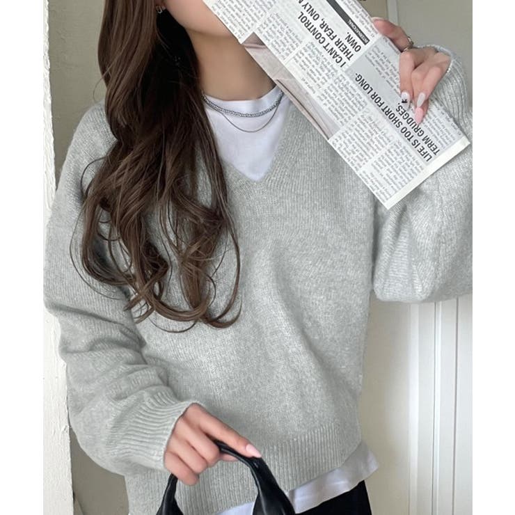 ふわっと軽やか◎メランジ調Vネックニットプルオーバー（長袖） | Classical Elf  | 詳細画像15 