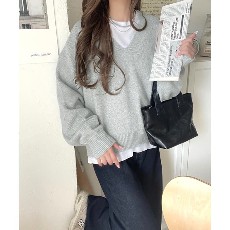 ふわっと軽やか◎メランジ調Vネックニットプルオーバー（長袖） | Classical Elf  | 詳細画像16 