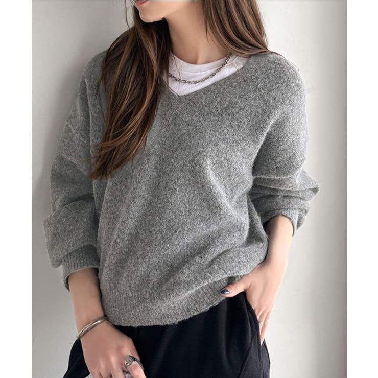 ふわっと軽やか◎メランジ調Vネックニットプルオーバー（長袖） | Classical Elf  | 詳細画像18 