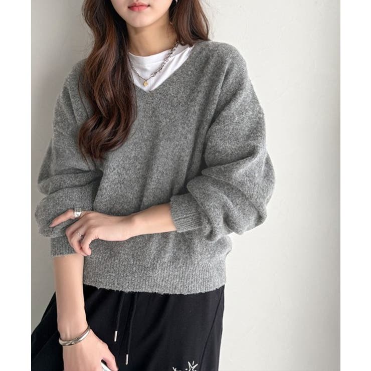 ふわっと軽やか◎メランジ調Vネックニットプルオーバー（長袖） | Classical Elf  | 詳細画像19 