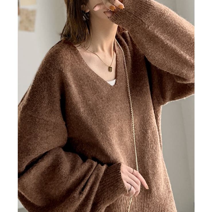 ブラウン | ふわっと軽やか◎メランジ調Vネックニットプルオーバー（長袖） | Classical Elf 