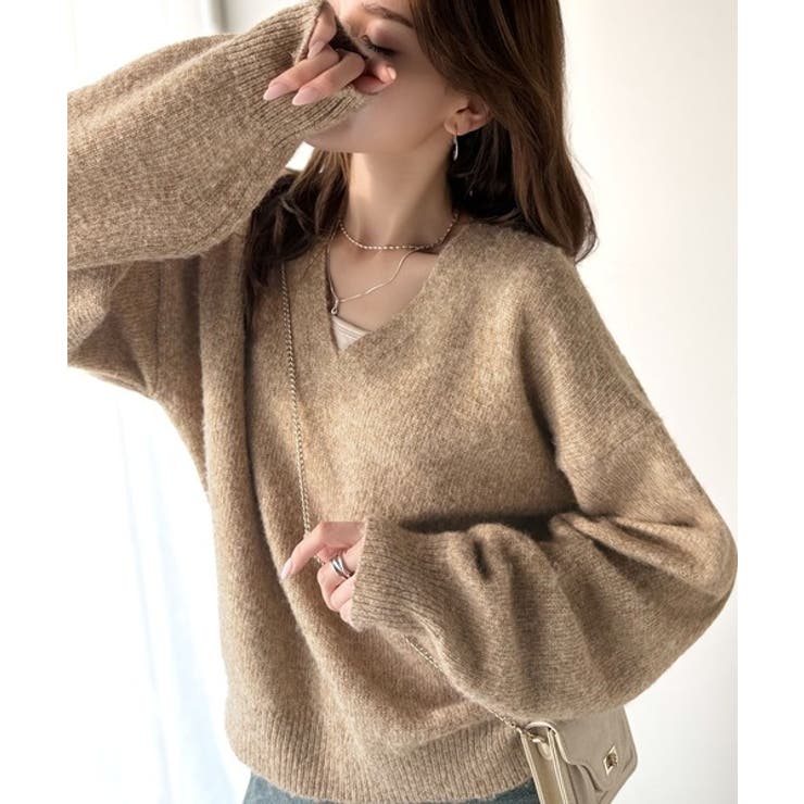 ふわっと軽やか◎メランジ調Vネックニットプルオーバー（長袖） | Classical Elf  | 詳細画像35 