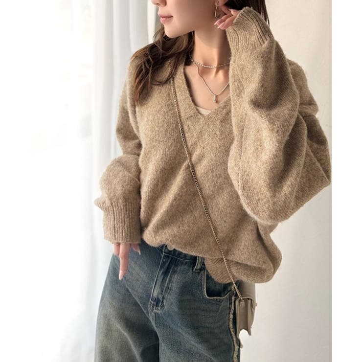 ふわっと軽やか◎メランジ調Vネックニットプルオーバー（長袖） | Classical Elf  | 詳細画像36 