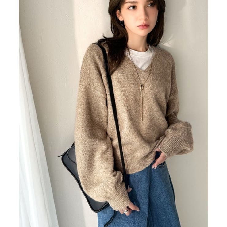 ふわっと軽やか◎メランジ調Vネックニットプルオーバー（長袖） | Classical Elf  | 詳細画像40 