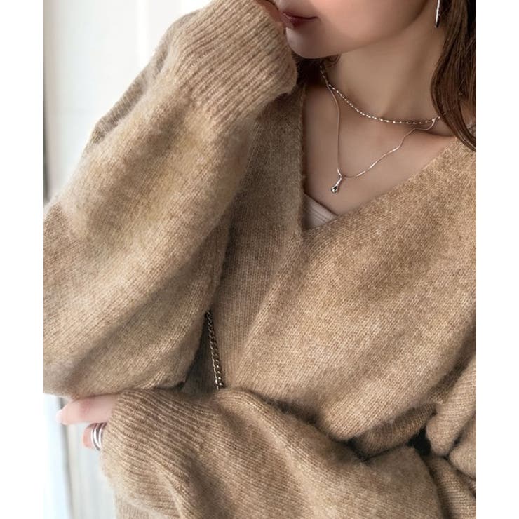 ベージュ | ふわっと軽やか◎メランジ調Vネックニットプルオーバー（長袖） | Classical Elf 