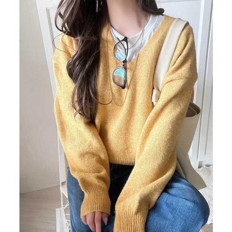 ふわっと軽やか◎メランジ調Vネックニットプルオーバー（長袖） | Classical Elf  | 詳細画像46 