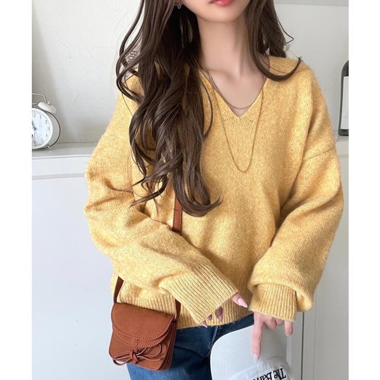 ふわっと軽やか◎メランジ調Vネックニットプルオーバー（長袖） | Classical Elf  | 詳細画像47 