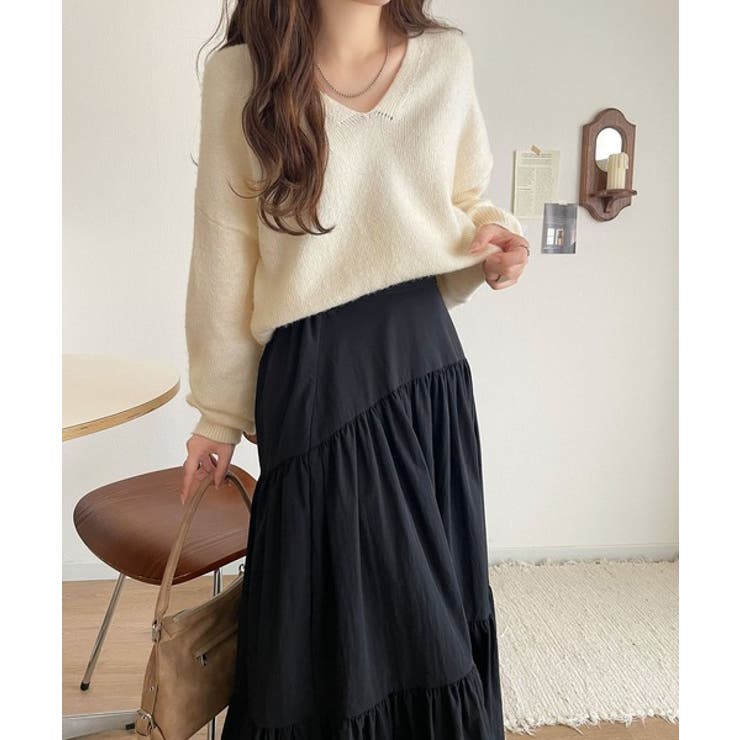 ふわっと軽やか◎メランジ調Vネックニットプルオーバー（長袖） | Classical Elf  | 詳細画像3 