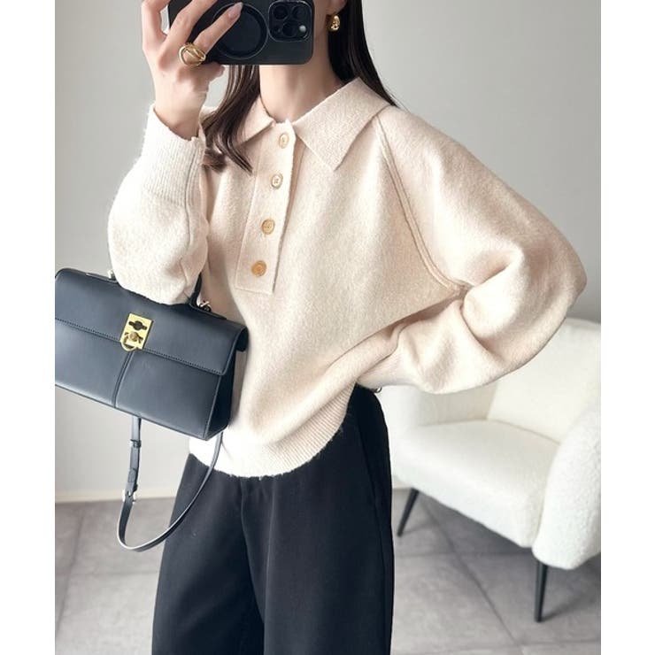 ふんわり＆もっちりな肌ざわり。襟付きラグランスリーブニットプルオーバー（長袖） | Classical Elf  | 詳細画像6 