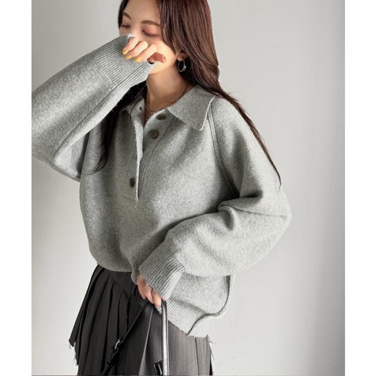 ふんわり＆もっちりな肌ざわり。襟付きラグランスリーブニットプルオーバー（長袖） | Classical Elf  | 詳細画像8 