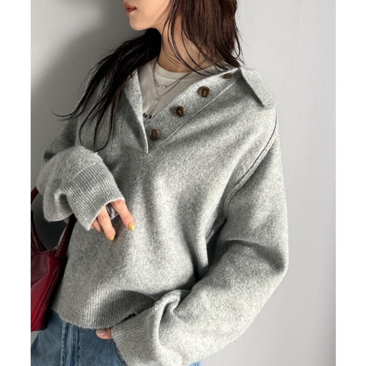 ふんわり＆もっちりな肌ざわり。襟付きラグランスリーブニットプルオーバー（長袖） | Classical Elf  | 詳細画像10 