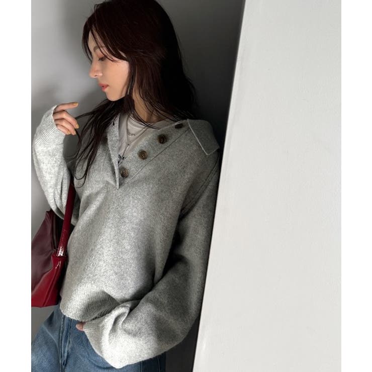 ふんわり＆もっちりな肌ざわり。襟付きラグランスリーブニットプルオーバー（長袖） | Classical Elf  | 詳細画像11 