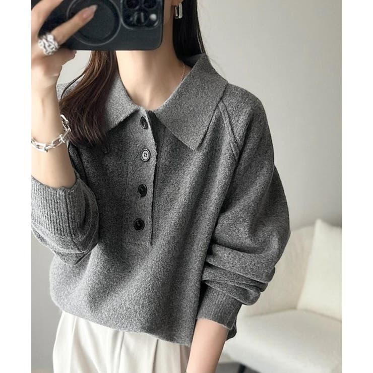 ふんわり＆もっちりな肌ざわり。襟付きラグランスリーブニットプルオーバー（長袖） | Classical Elf  | 詳細画像19 