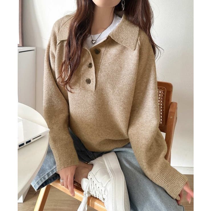 ふんわり＆もっちりな肌ざわり。襟付きラグランスリーブニットプルオーバー（長袖） | Classical Elf  | 詳細画像23 