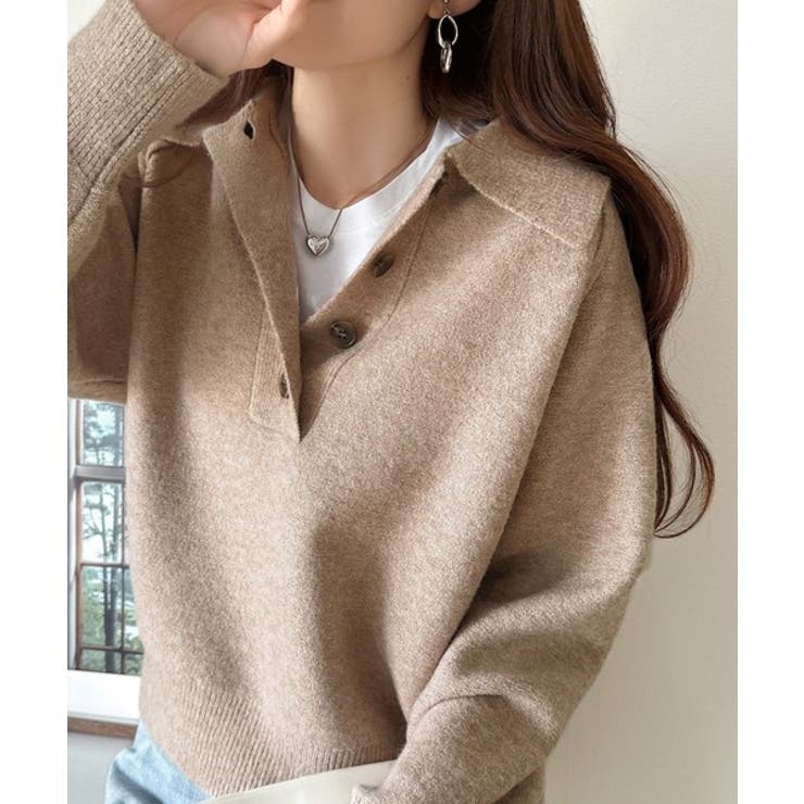 ふんわり＆もっちりな肌ざわり。襟付きラグランスリーブニットプルオーバー（長袖） | Classical Elf  | 詳細画像24 