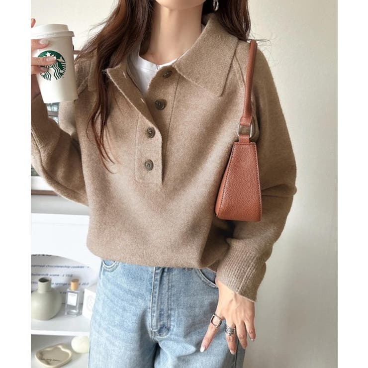 ふんわり＆もっちりな肌ざわり。襟付きラグランスリーブニットプルオーバー（長袖） | Classical Elf  | 詳細画像25 