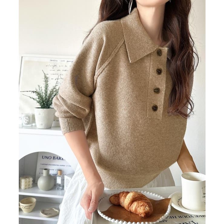 ふんわり＆もっちりな肌ざわり。襟付きラグランスリーブニットプルオーバー（長袖） | Classical Elf  | 詳細画像28 