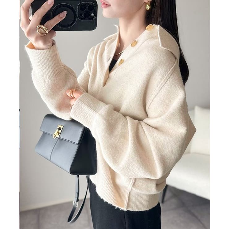 ふんわり＆もっちりな肌ざわり。襟付きラグランスリーブニットプルオーバー（長袖） | Classical Elf  | 詳細画像2 