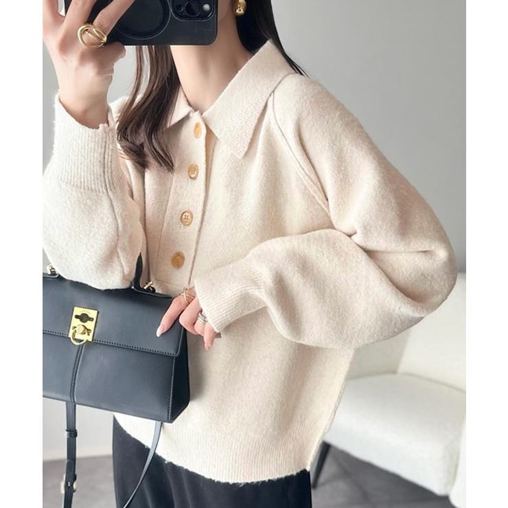 ふんわり＆もっちりな肌ざわり。襟付きラグランスリーブニットプルオーバー（長袖） | Classical Elf  | 詳細画像4 