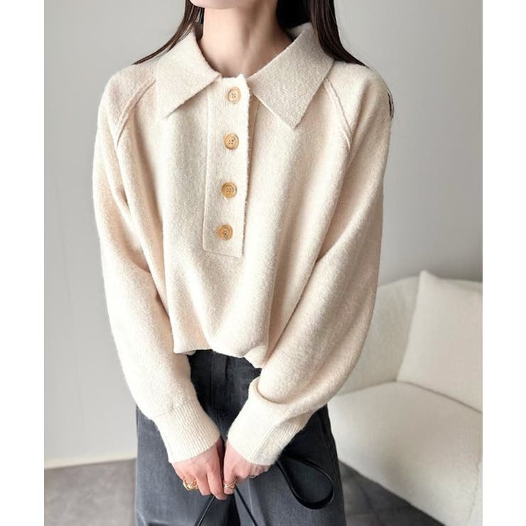 ふんわり＆もっちりな肌ざわり。襟付きラグランスリーブニットプルオーバー（長袖） | Classical Elf  | 詳細画像5 