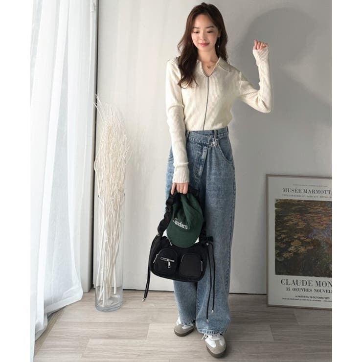 首元の抜けで細見え。インナーにも使える万能トップス♪配色ラインデザイン衿付きリブ… | Classical Elf  | 詳細画像8 