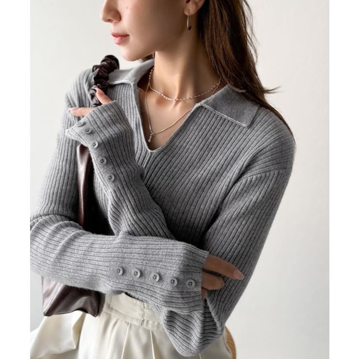 首元の抜けで細見え。インナーにも使える万能トップス♪配色ラインデザイン衿付きリブ… | Classical Elf  | 詳細画像22 