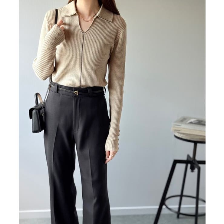 首元の抜けで細見え。インナーにも使える万能トップス♪配色ラインデザイン衿付きリブ… | Classical Elf  | 詳細画像27 