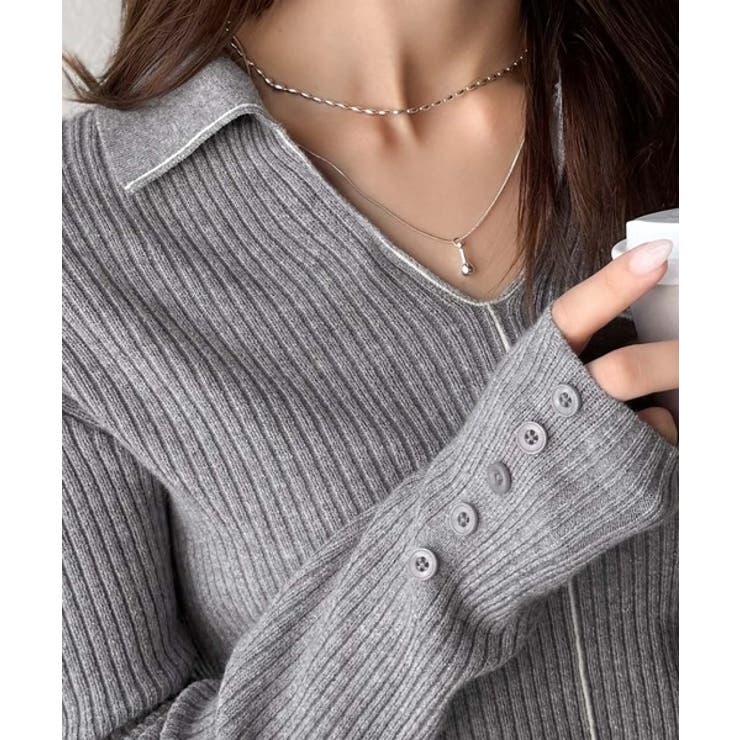 首元の抜けで細見え。インナーにも使える万能トップス♪配色ラインデザイン衿付きリブ… | Classical Elf  | 詳細画像33 