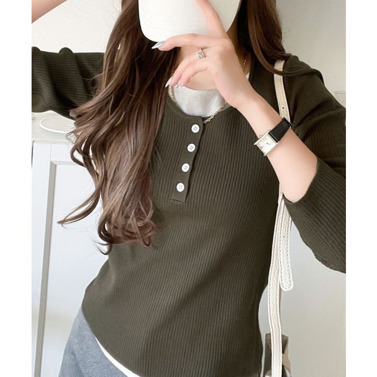 カーキ | 大人のカジュアルを格上げ。ヘンリーフェイクレイヤードプルオーバー | Classical Elf 