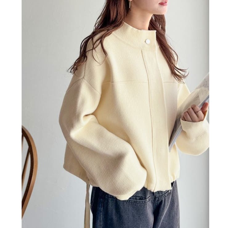 シンプルで洗練されたデザインが魅力！サイドドロスト比翼ニットブルゾン | Classical Elf  | 詳細画像6 