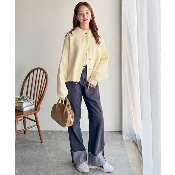 シンプルで洗練されたデザインが魅力！サイドドロスト比翼ニットブルゾン | Classical Elf  | 詳細画像9 