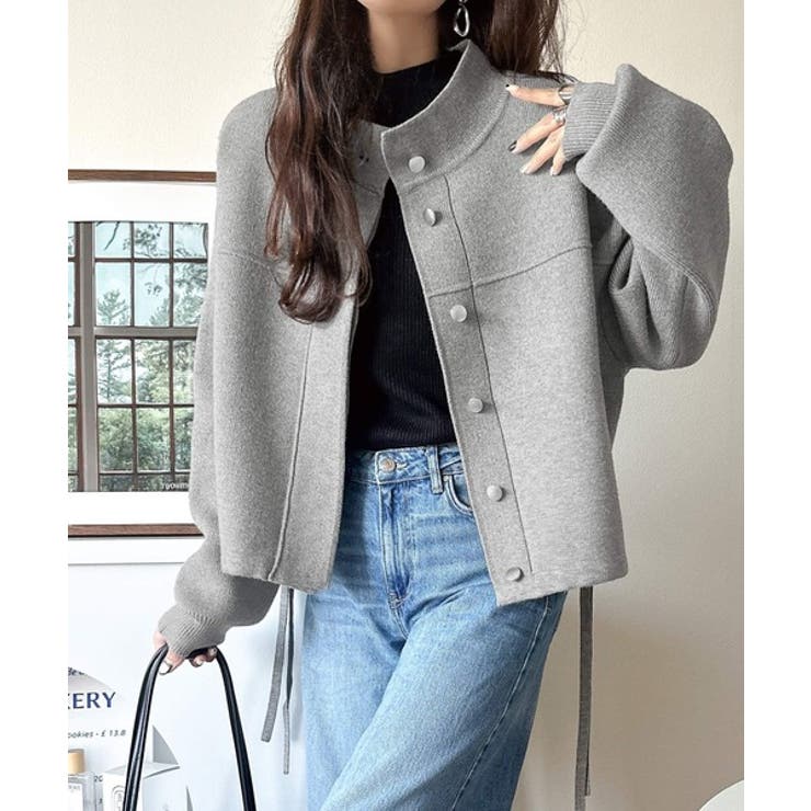 シンプルで洗練されたデザインが魅力！サイドドロスト比翼ニットブルゾン | Classical Elf  | 詳細画像10 