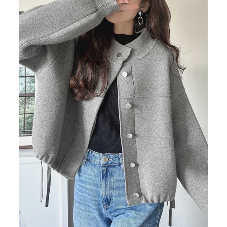 シンプルで洗練されたデザインが魅力！サイドドロスト比翼ニットブルゾン | Classical Elf  | 詳細画像14 