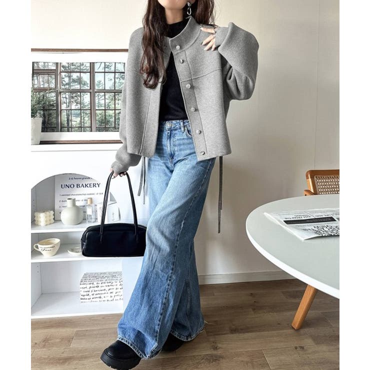 シンプルで洗練されたデザインが魅力！サイドドロスト比翼ニットブルゾン | Classical Elf  | 詳細画像15 