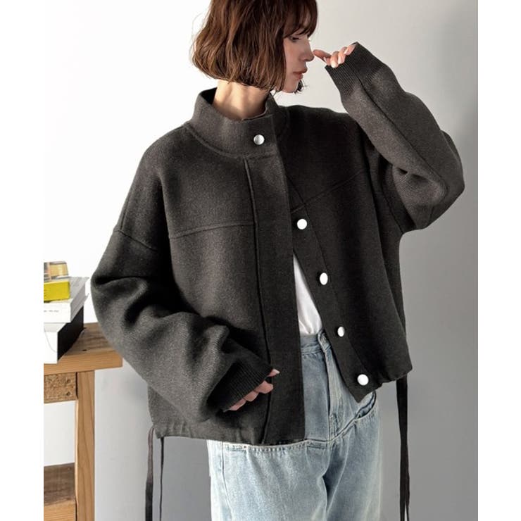 シンプルで洗練されたデザインが魅力！サイドドロスト比翼ニットブルゾン | Classical Elf  | 詳細画像20 